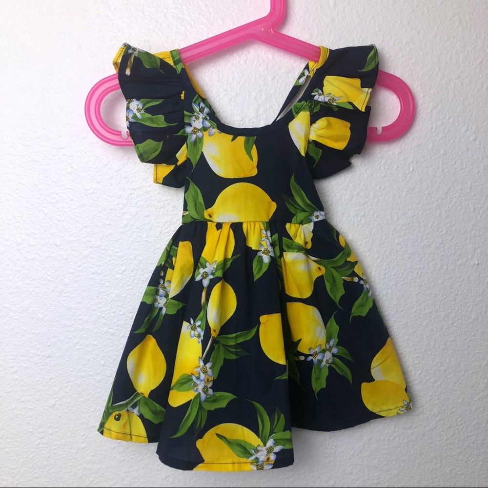 Toddler Girls Lemon Print Flutter Sleeve Dress - Picture 5 of 6